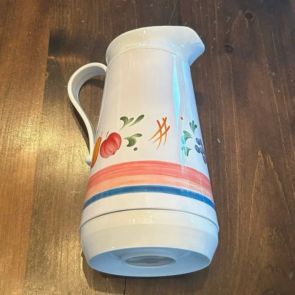 Vintage Hot Cold Vacuum White Floral‎ Flask Pitcher In Box Original Instructions